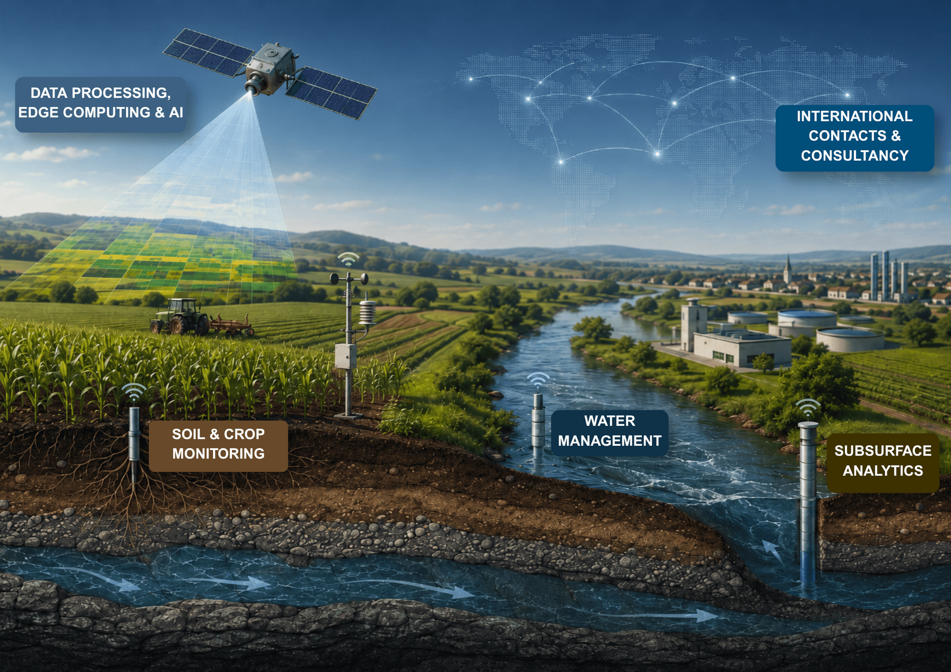 Satellite-based water management and environmental monitoring in an agricultural landscape.